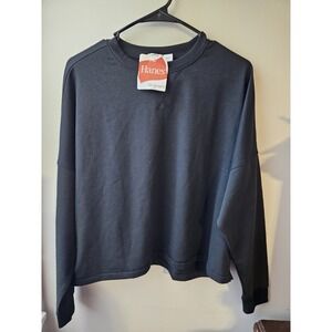 Hanes Originals Women's Black Crewneck Sweatshirt L Large Relaxed Fit Pullover